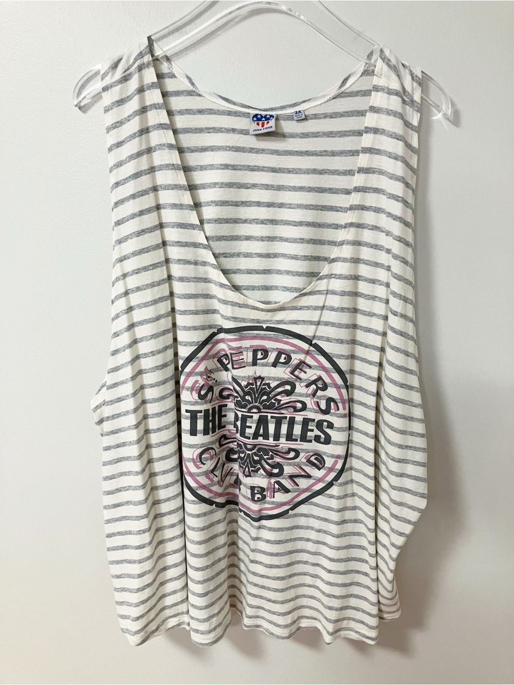 Junk Food | Striped The Beatles Tank Top 3X Casual Festival Grunge Rocker Y2K